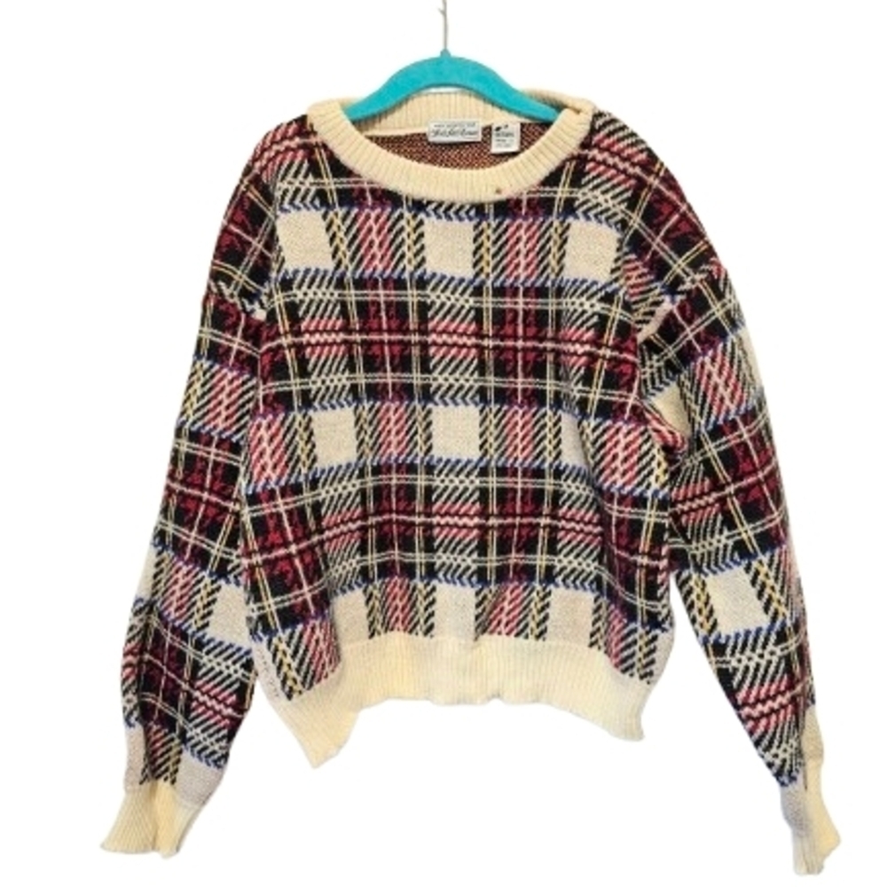 Vintage Made for Saks Fifth Avenue Plaid Wool Sweater Size Medium *See Hole